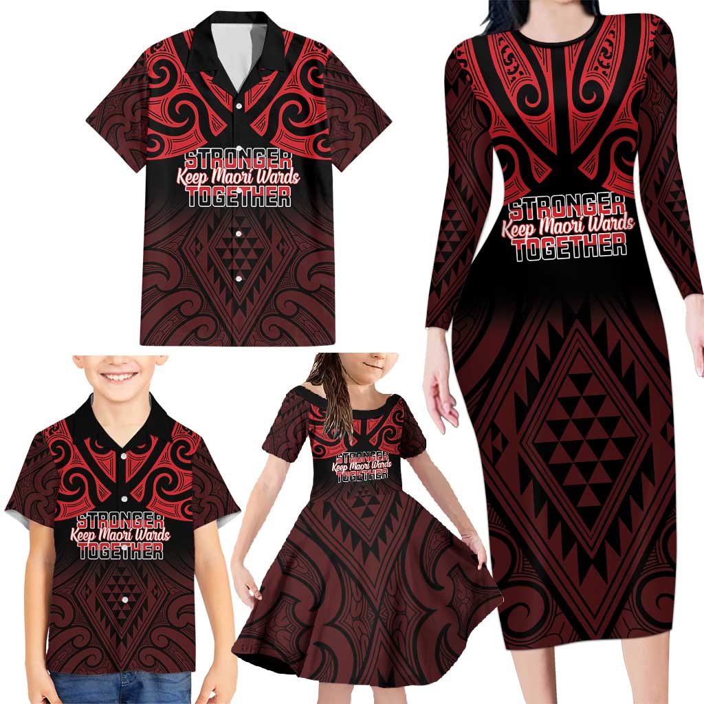 Personalised Keep Maori Wards New Zealand Family Matching Long Sleeve Bodycon Dress and Hawaiian Shirt Stronger Together Aotearoa Taniko - Polynesian Pride