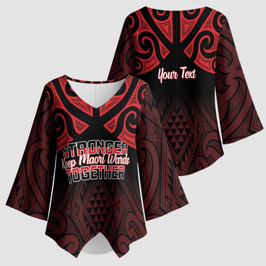 Personalised Keep Maori Wards New Zealand Kimono Sleeve Blouse Stronger Together Aotearoa Taniko - Polynesian Pride