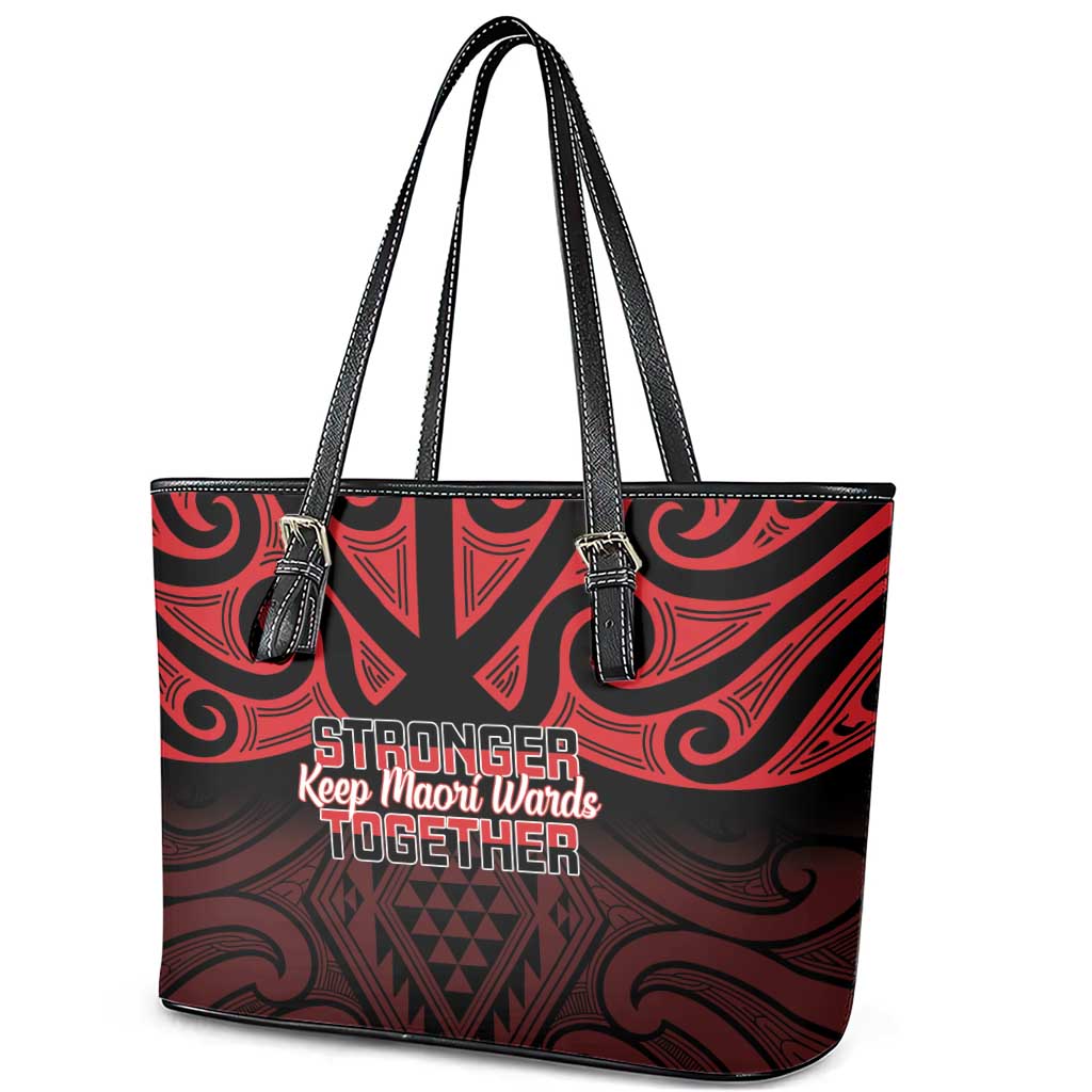 Keep Maori Wards New Zealand Leather Tote Bag Stronger Together Aotearoa Taniko - Polynesian Pride