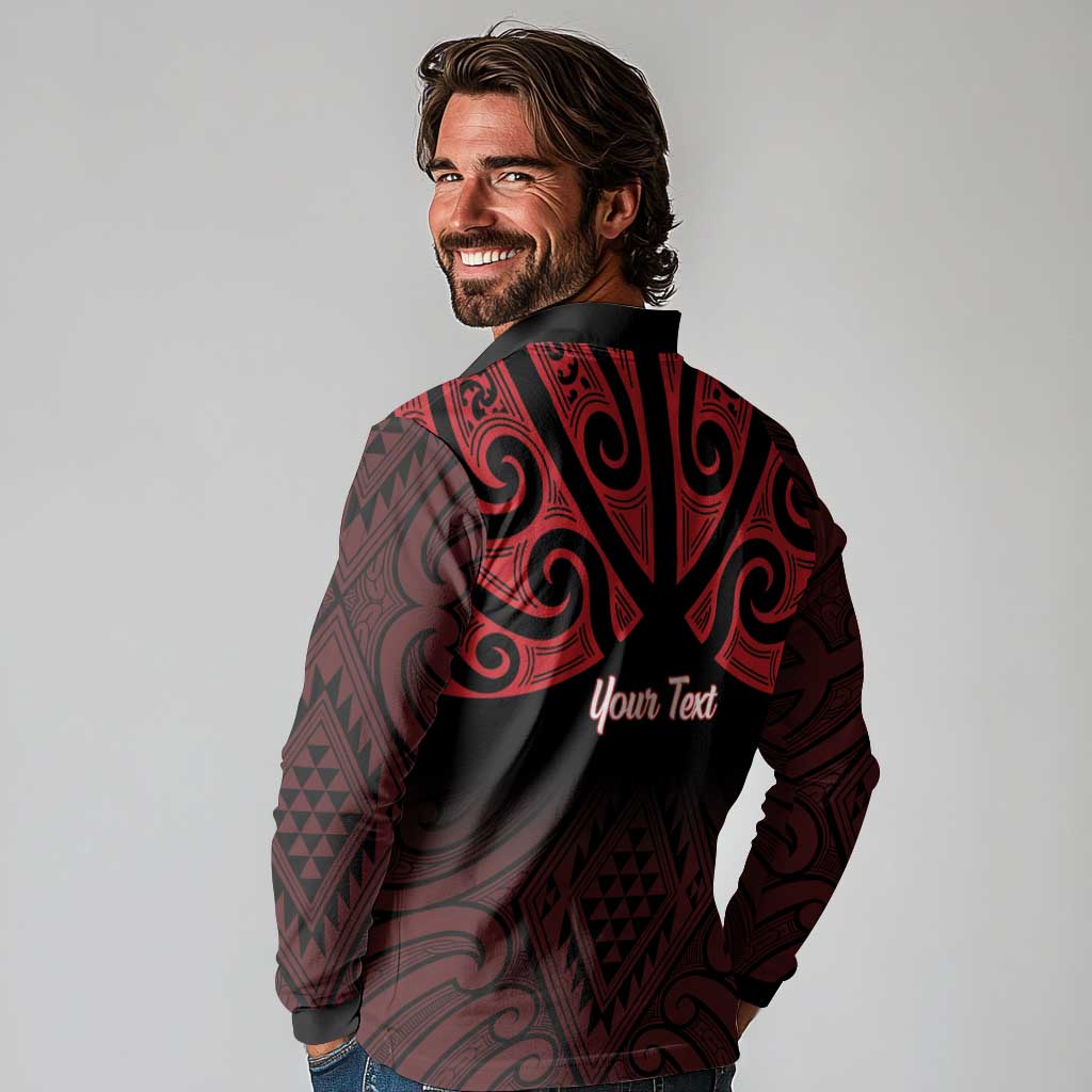Personalised Keep Maori Wards New Zealand Long Sleeve Polo Shirt Stronger Together Aotearoa Taniko - Polynesian Pride