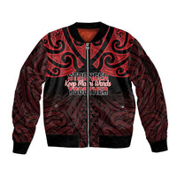 Personalised Keep Maori Wards New Zealand Sleeve Zip Bomber Jacket Stronger Together Aotearoa Taniko - Polynesian Pride