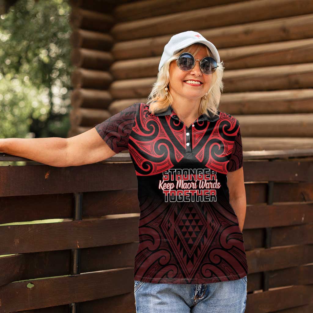 Personalised Keep Maori Wards New Zealand Women Polo Shirt Stronger Together Aotearoa Taniko - Polynesian Pride