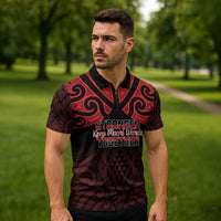 Personalised Keep Maori Wards New Zealand Zipper Polo Shirt Stronger Together Aotearoa Taniko - Polynesian Pride