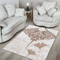 New Zealand Manta Ray Tattoo Area Rug Aotearoa Maori Haehae Beige - Polynesian Pride