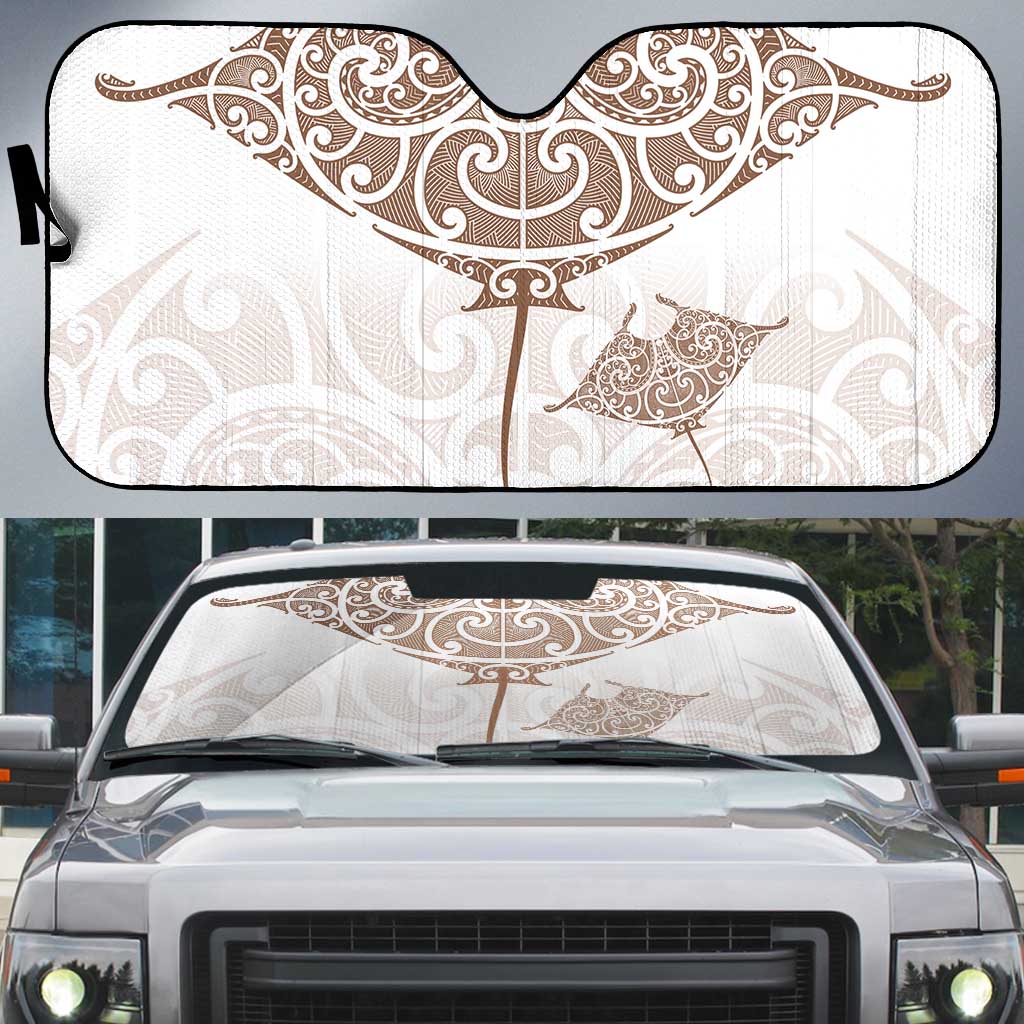 New Zealand Manta Ray Tattoo Auto Sun Shade Aotearoa Maori Haehae Beige - Polynesian Pride