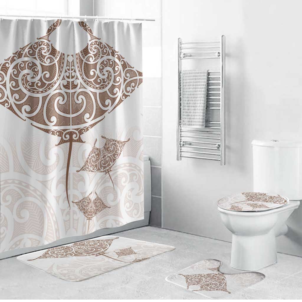 New Zealand Manta Ray Tattoo Bathroom Set Aotearoa Maori Haehae Beige - Polynesian Pride