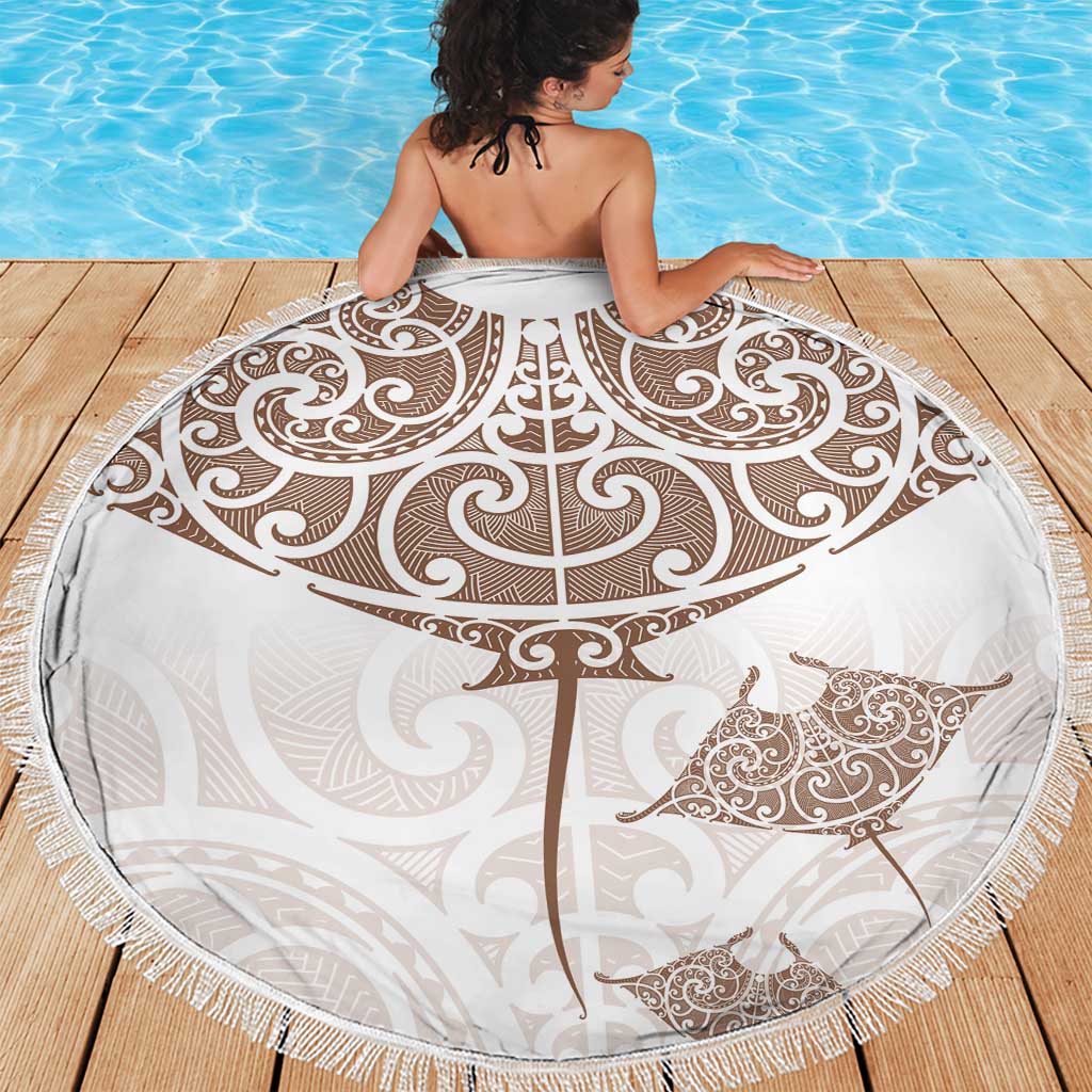 New Zealand Manta Ray Tattoo Beach Blanket Aotearoa Maori Haehae Beige - Polynesian Pride