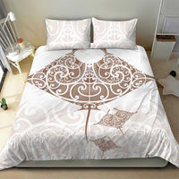 New Zealand Manta Ray Tattoo Bedding Set Aotearoa Maori Haehae Beige - Polynesian Pride