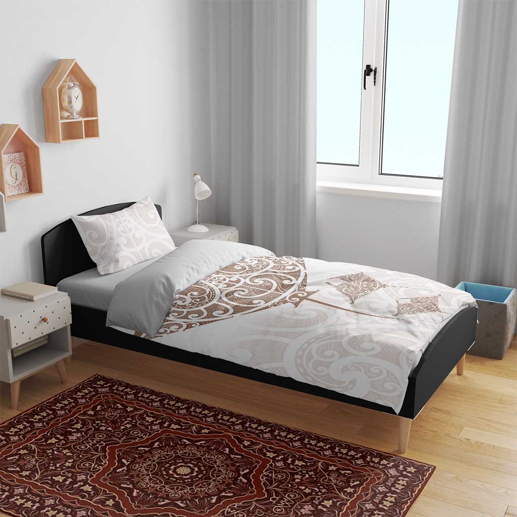 New Zealand Manta Ray Tattoo Bedding Set Aotearoa Maori Haehae Beige - Polynesian Pride