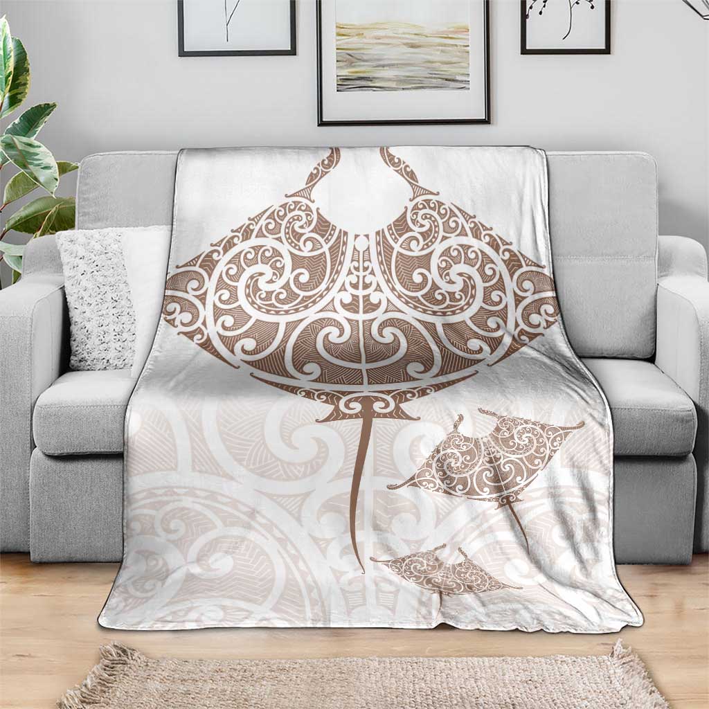 New Zealand Manta Ray Tattoo Blanket Aotearoa Maori Haehae Beige - Polynesian Pride