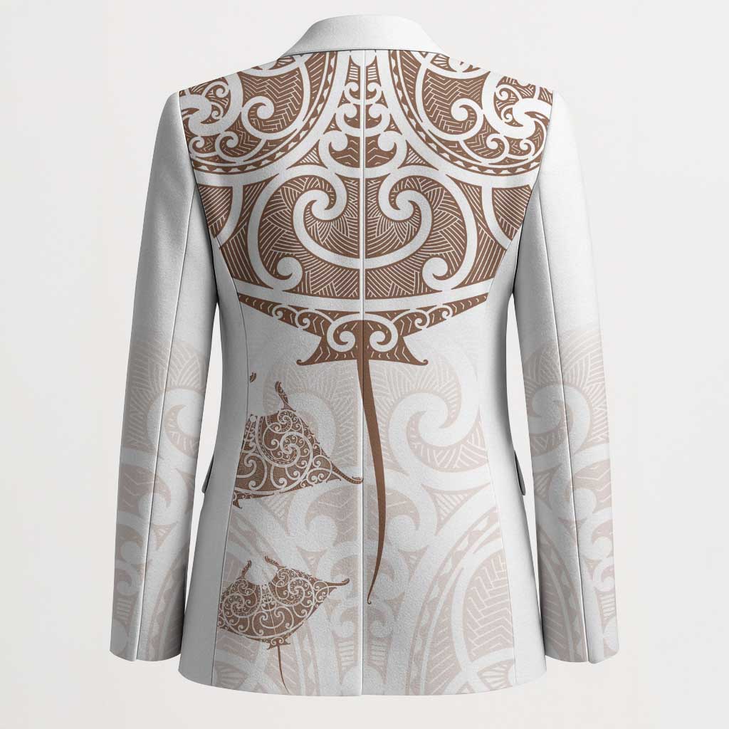 New Zealand Manta Ray Tattoo Blazer Aotearoa Maori Haehae Beige - Polynesian Pride