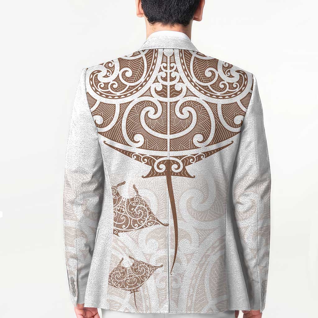 New Zealand Manta Ray Tattoo Blazer Aotearoa Maori Haehae Beige - Polynesian Pride