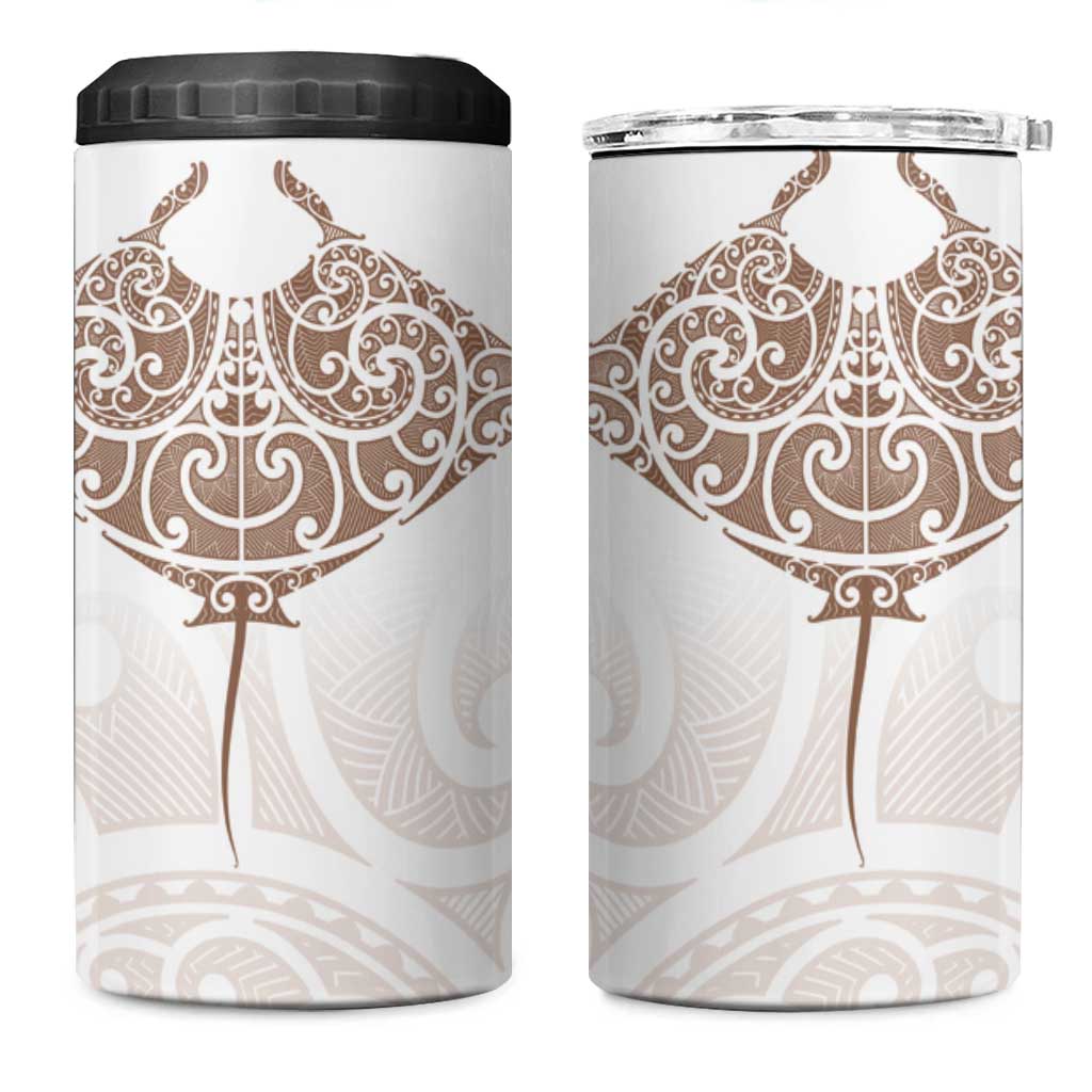 New Zealand Manta Ray Tattoo 4 in 1 Can Cooler Tumbler Aotearoa Maori Haehae Beige - Polynesian Pride