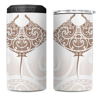 New Zealand Manta Ray Tattoo 4 in 1 Can Cooler Tumbler Aotearoa Maori Haehae Beige - Polynesian Pride