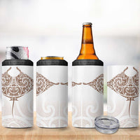 New Zealand Manta Ray Tattoo 4 in 1 Can Cooler Tumbler Aotearoa Maori Haehae Beige - Polynesian Pride