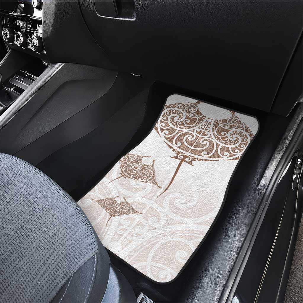 New Zealand Manta Ray Tattoo Car Mats Aotearoa Maori Haehae Beige - Polynesian Pride