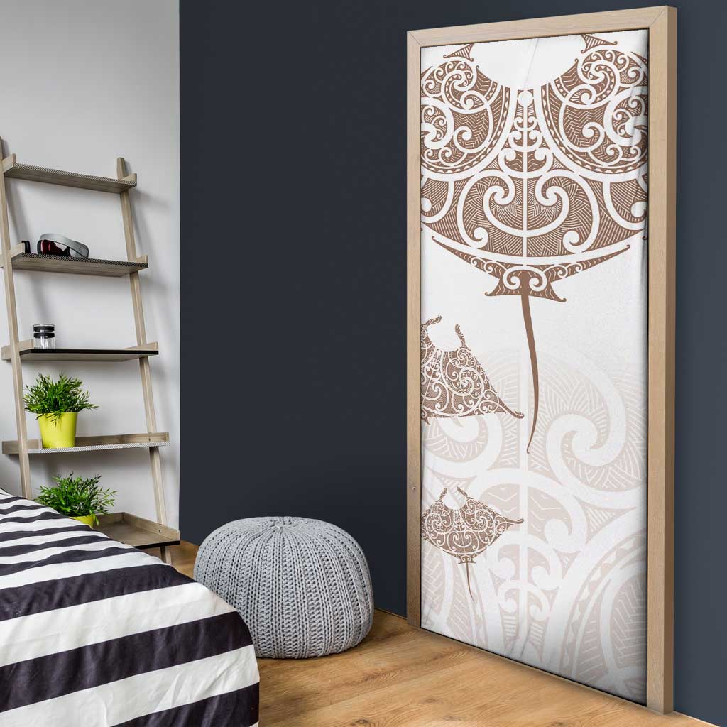 New Zealand Manta Ray Tattoo Door Cover Aotearoa Maori Haehae Beige - Polynesian Pride