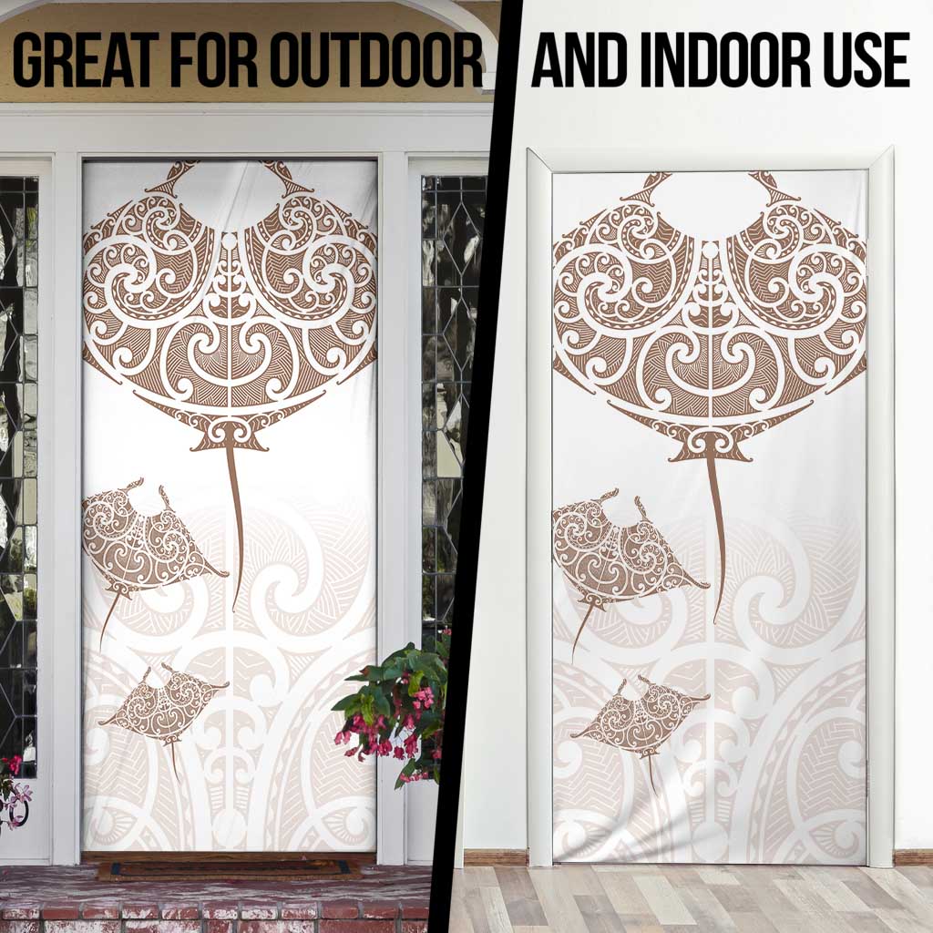 New Zealand Manta Ray Tattoo Door Cover Aotearoa Maori Haehae Beige - Polynesian Pride