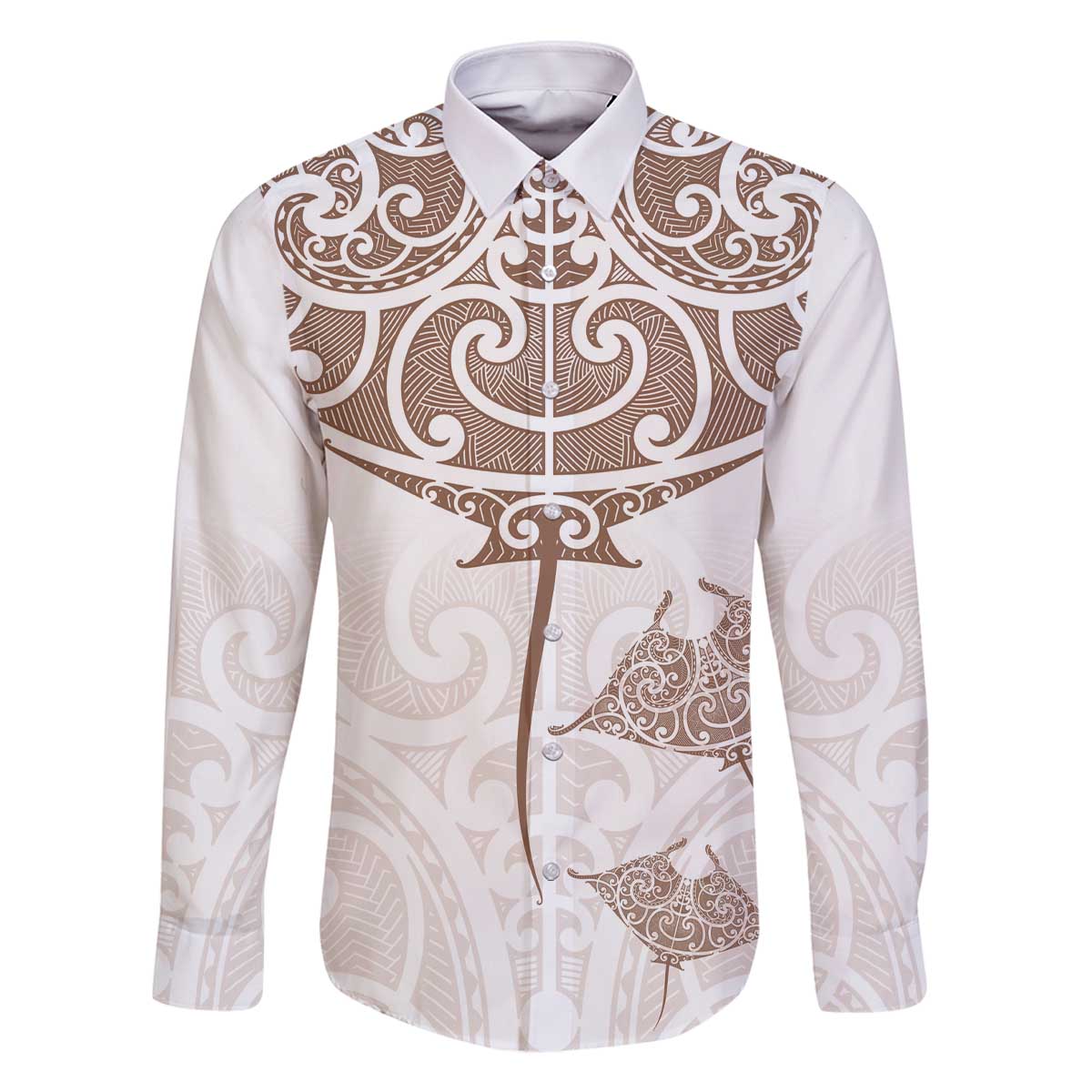 New Zealand Manta Ray Tattoo Family Matching Off The Shoulder Long Sleeve Dress and Hawaiian Shirt Aotearoa Maori Haehae Beige - Polynesian Pride