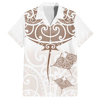 New Zealand Manta Ray Tattoo Family Matching Off Shoulder Short Dress and Hawaiian Shirt Aotearoa Maori Haehae Beige - Polynesian Pride
