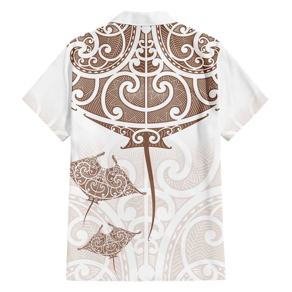 New Zealand Manta Ray Tattoo Family Matching Short Sleeve Bodycon Dress and Hawaiian Shirt Aotearoa Maori Haehae Beige - Polynesian Pride