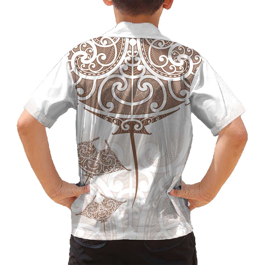 New Zealand Manta Ray Tattoo Family Matching Summer Maxi Dress and Hawaiian Shirt Aotearoa Maori Haehae Beige - Polynesian Pride