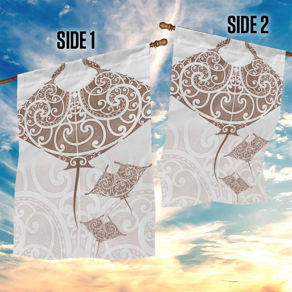 New Zealand Manta Ray Tattoo Garden Flag Aotearoa Maori Haehae Beige - Polynesian Pride