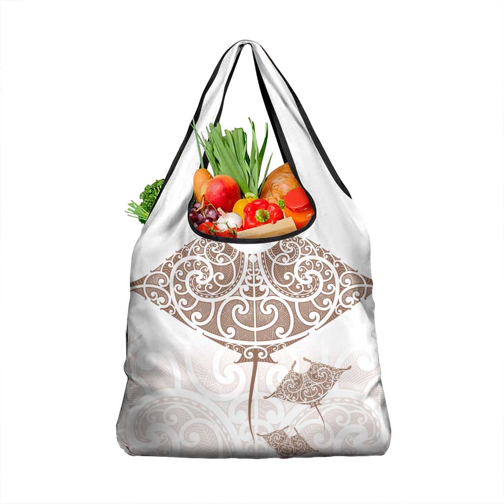 New Zealand Manta Ray Tattoo Grocery Bag Aotearoa Maori Haehae Beige - Polynesian Pride