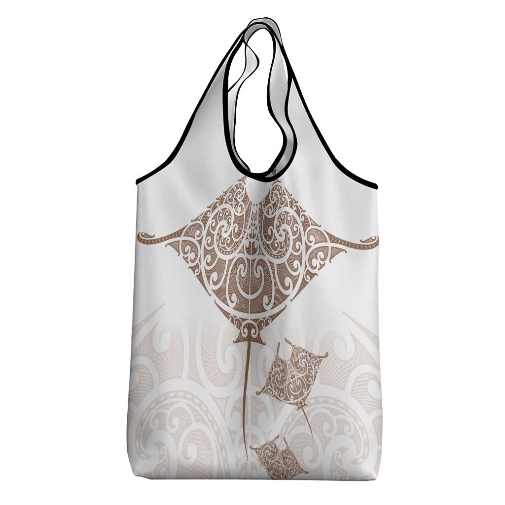 New Zealand Manta Ray Tattoo Grocery Bag Aotearoa Maori Haehae Beige - Polynesian Pride