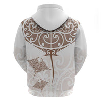 New Zealand Manta Ray Tattoo Hoodie Aotearoa Maori Haehae Beige - Polynesian Pride
