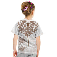 New Zealand Manta Ray Tattoo Kid T Shirt Aotearoa Maori Haehae Beige - Polynesian Pride