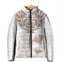 New Zealand Manta Ray Tattoo Padded Jacket Aotearoa Maori Haehae Beige - Polynesian Pride