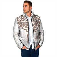 New Zealand Manta Ray Tattoo Padded Jacket Aotearoa Maori Haehae Beige - Polynesian Pride