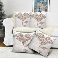 New Zealand Manta Ray Tattoo Pillow Cover Aotearoa Maori Haehae Beige - Polynesian Pride