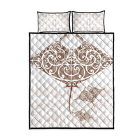 New Zealand Manta Ray Tattoo Quilt Bed Set Aotearoa Maori Haehae Beige - Polynesian Pride