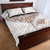 New Zealand Manta Ray Tattoo Quilt Bed Set Aotearoa Maori Haehae Beige - Polynesian Pride