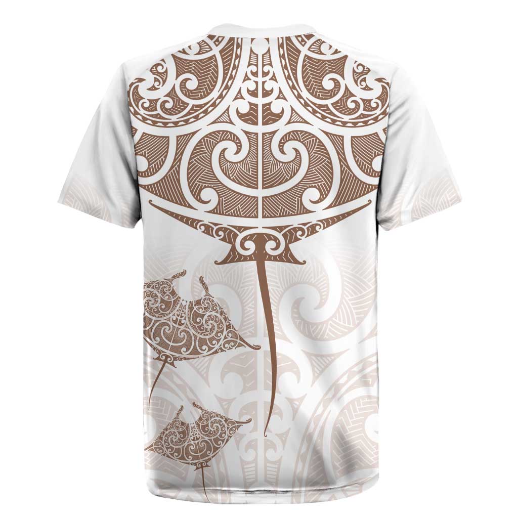 New Zealand Manta Ray Tattoo Rugby Jersey Aotearoa Maori Haehae Beige - Polynesian Pride