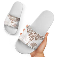 New Zealand Manta Ray Tattoo Slide Sandals Aotearoa Maori Haehae Beige - Polynesian Pride