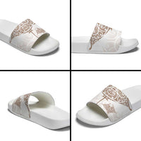 New Zealand Manta Ray Tattoo Slide Sandals Aotearoa Maori Haehae Beige - Polynesian Pride