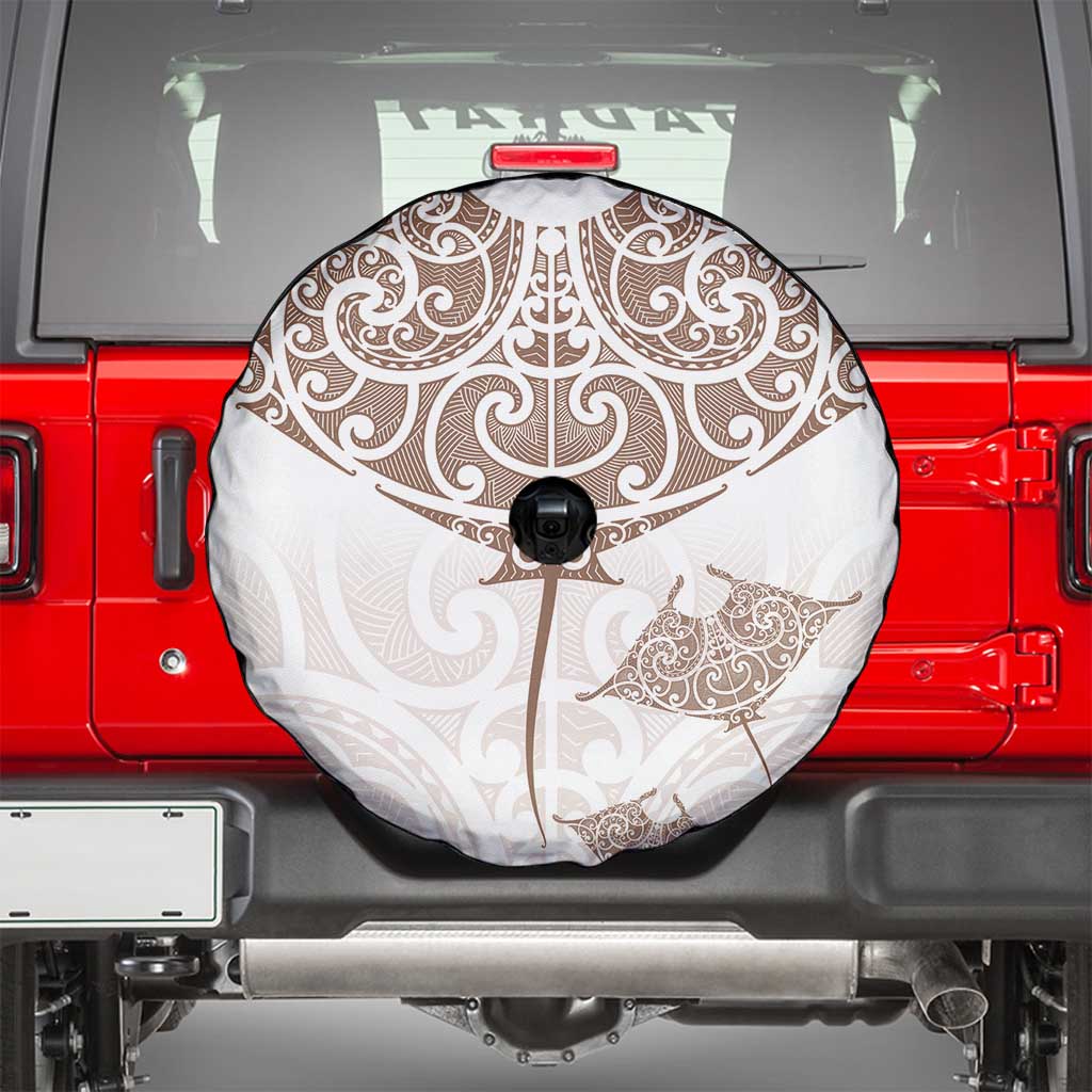 New Zealand Manta Ray Tattoo Spare Tire Cover Aotearoa Maori Haehae Beige - Polynesian Pride