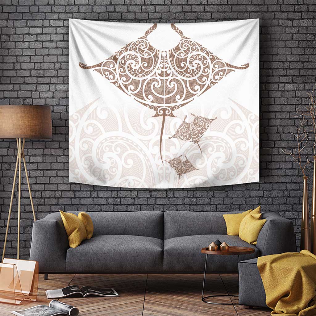 New Zealand Manta Ray Tattoo Tapestry Aotearoa Maori Haehae Beige - Polynesian Pride