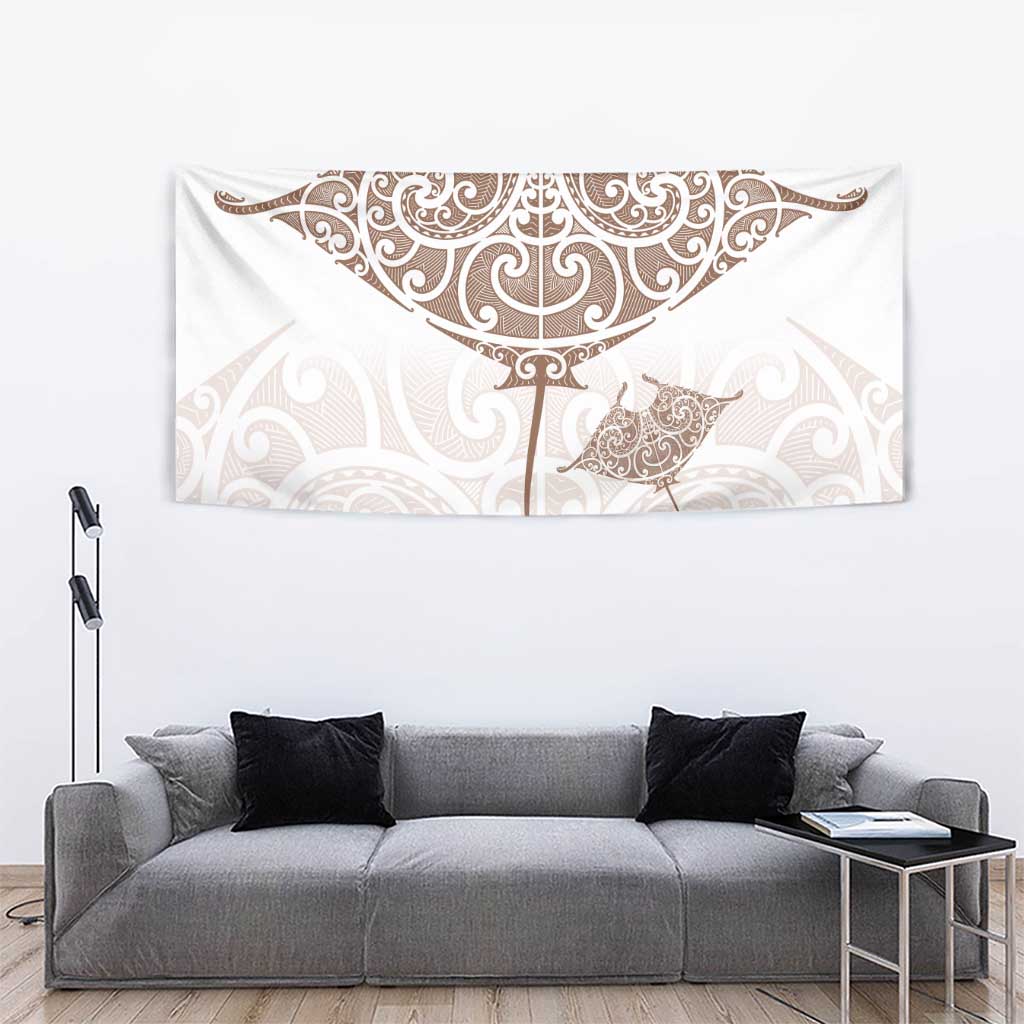 New Zealand Manta Ray Tattoo Tapestry Aotearoa Maori Haehae Beige - Polynesian Pride