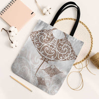New Zealand Manta Ray Tattoo Tote Bag Aotearoa Maori Haehae Beige - Polynesian Pride