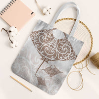 New Zealand Manta Ray Tattoo Tote Bag Aotearoa Maori Haehae Beige - Polynesian Pride