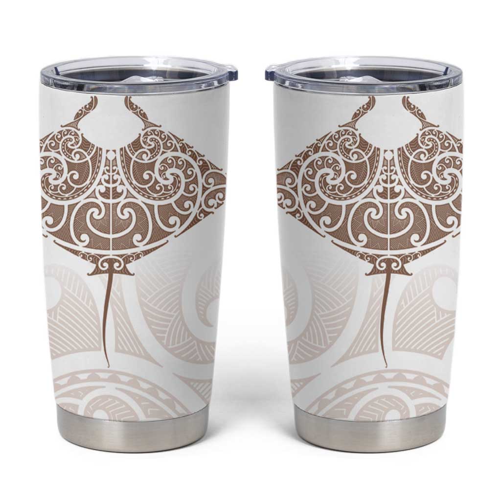 New Zealand Manta Ray Tattoo Tumbler Cup Aotearoa Maori Haehae Beige - Polynesian Pride