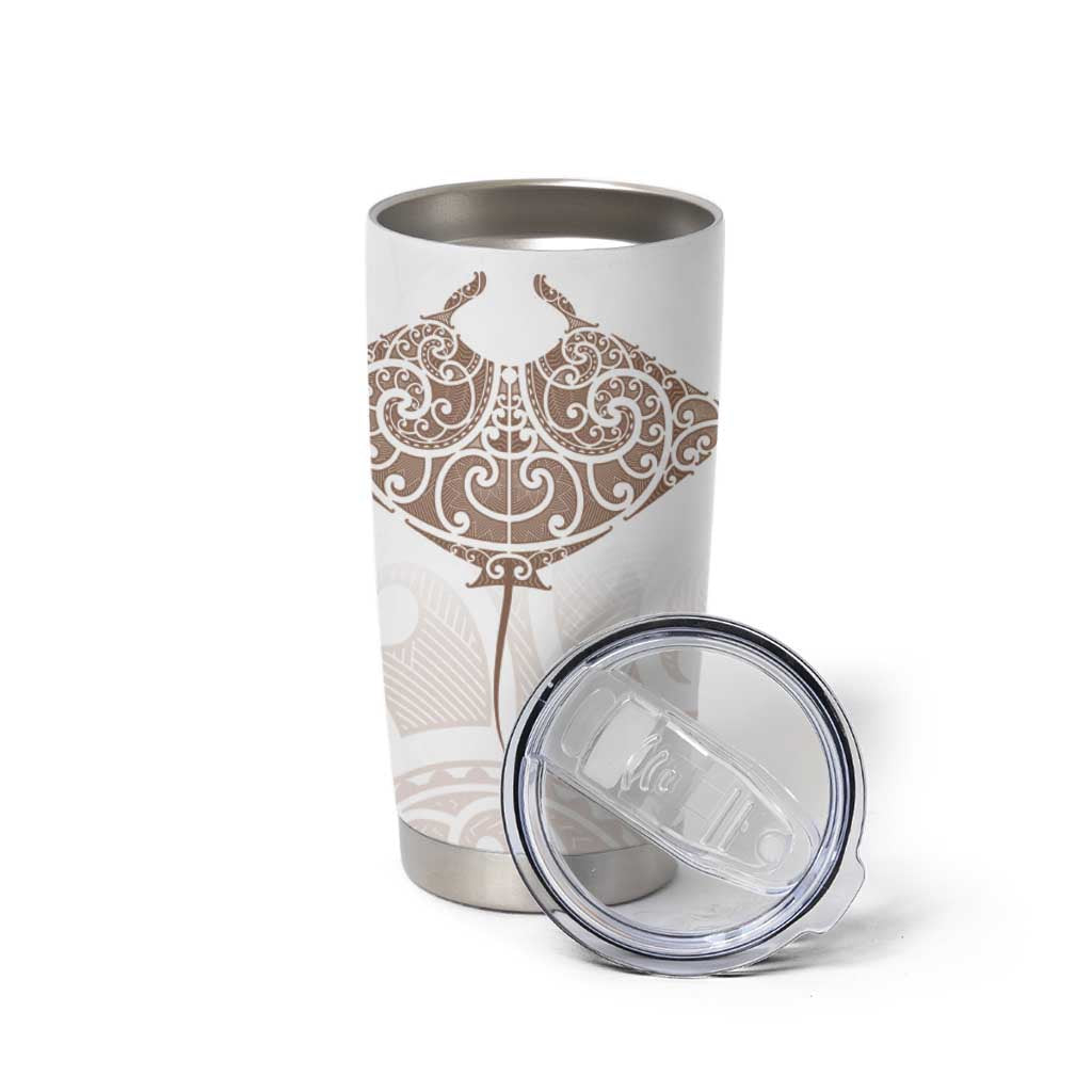 New Zealand Manta Ray Tattoo Tumbler Cup Aotearoa Maori Haehae Beige - Polynesian Pride