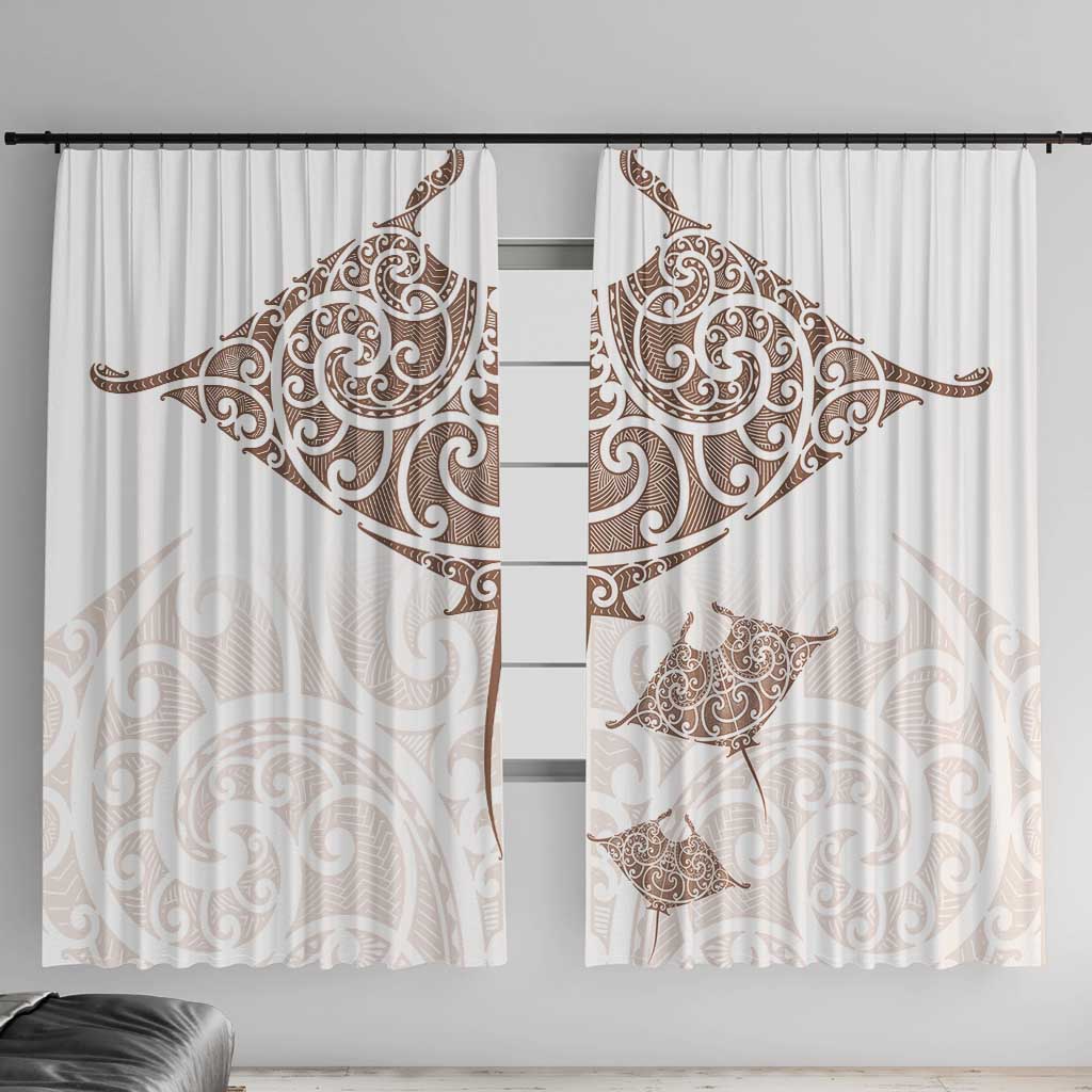 New Zealand Manta Ray Tattoo Window Curtain Aotearoa Maori Haehae Beige - Polynesian Pride