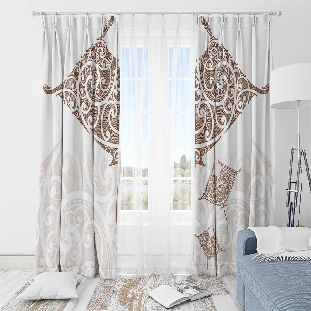 New Zealand Manta Ray Tattoo Window Curtain Aotearoa Maori Haehae Beige - Polynesian Pride