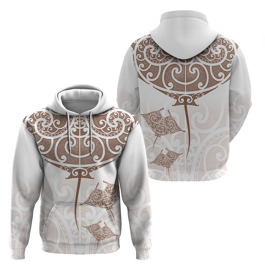 New Zealand Manta Ray Tattoo Zip Hoodie Aotearoa Maori Haehae Beige - Polynesian Pride