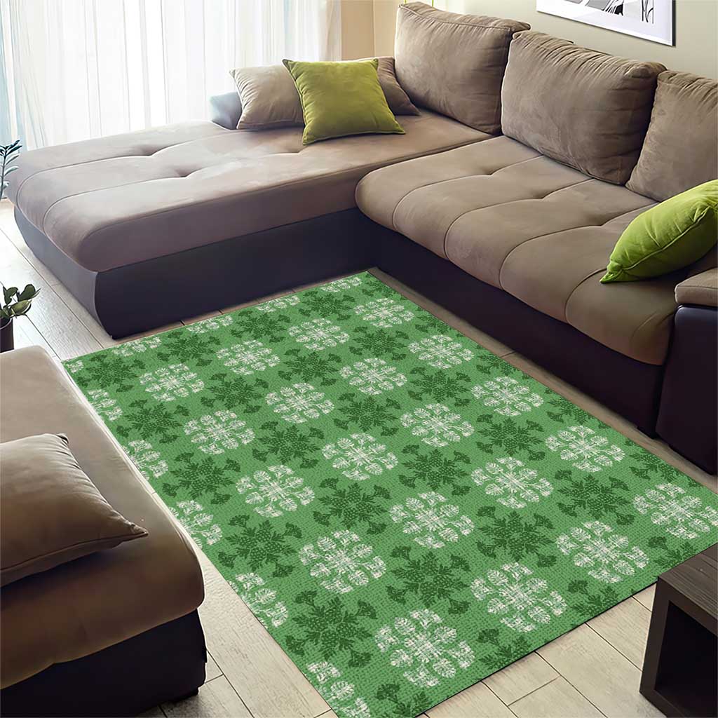 Green Hawaiian Quilt Area Rug Hawaii Pineapple Monstera Palaka Motifs - Polynesian Pride